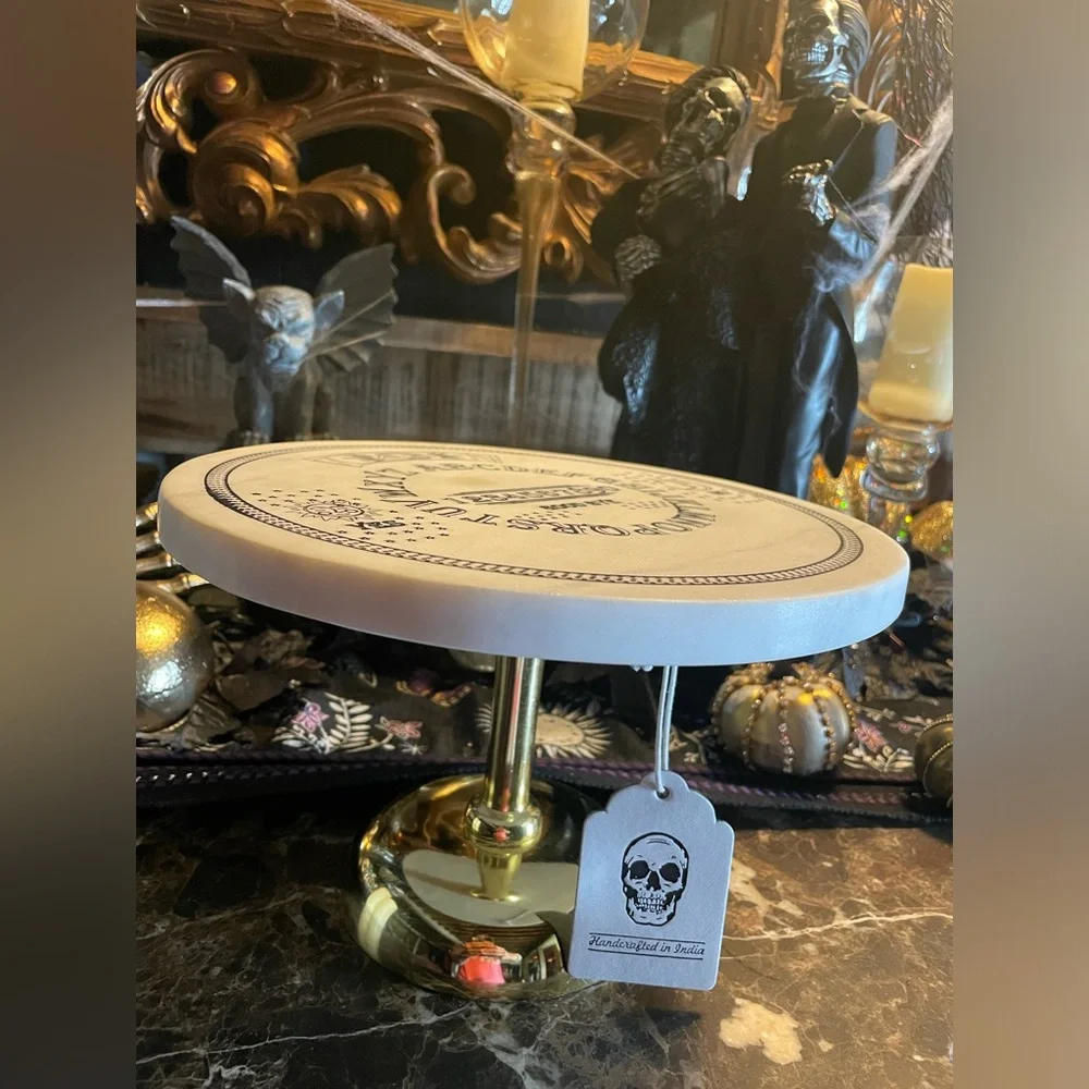 NWT Gothic Ouija Spirit Board Marble Cake/Dessert/Cheese Platter Pedestal Stand